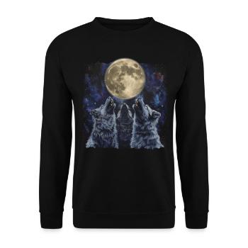 Keeshond Dog Howling Moon - Unisex Sweatshirt - black - Front - Alina (178cm) & Michal (187cm)