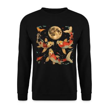 Koi Fish Carp Nishikigoi Japan Howling Moon - Unisex Sweatshirt - black - Front - Alina (178cm) & Michal (187cm)