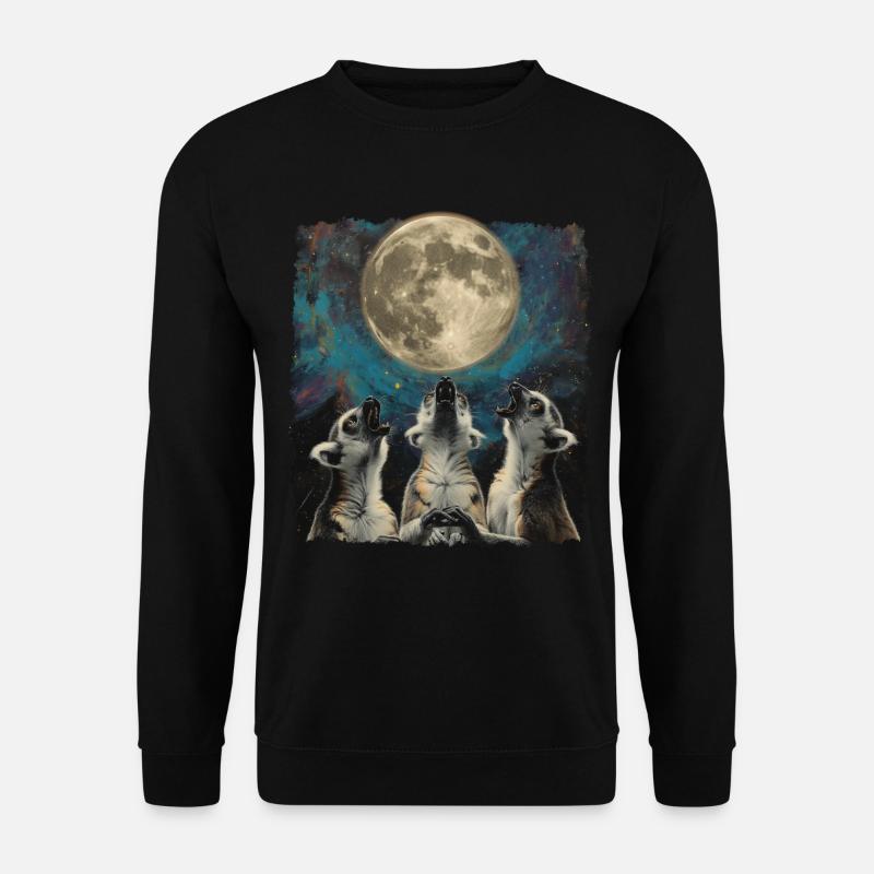 Lemur Ringelschwanz Heulender Mond - Unisex Pullover - Schwarz