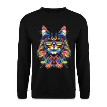 Maine Coon Katze Sonnenbrille Popart - Unisex Pullover - Schwarz - Vorne - Alina (178cm) & Michal (187cm)