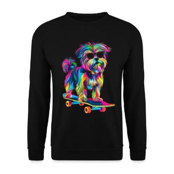 Malteser Hund Skateboard Sonnenbrille Popart - Unisex Pullover - Schwarz - Vorne - Alina (178cm) & Michal (187cm)