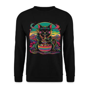 Maneki Neko Japanese Cat Happy Ramen Nude - Unisex Sweatshirt - black - Front - Alina (178cm) & Michal (187cm)