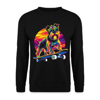Zwergschnauzer Hund Skateboard Sonnenbrille Popart - Unisex Pullover - Schwarz - Vorne - Alina (178cm) & Michal (187cm)