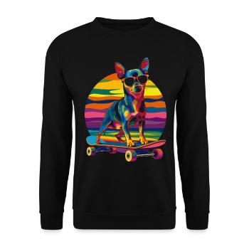 Zwergpinscher Hund Skateboard Sonnenbrille Popart - Unisex Pullover - Schwarz - Vorne - Alina (178cm) & Michal (187cm)