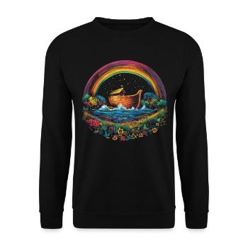 Arche Noah Christlicher Regenbogen Popart - Unisex Pullover - Schwarz - Vorne - Alina (178cm) & Michal (187cm)