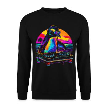 Pinguin DJ Disc Jockey Plattenspieler Strand Sonne - Unisex Pullover - Schwarz - Vorne - Alina (178cm) & Michal (187cm)