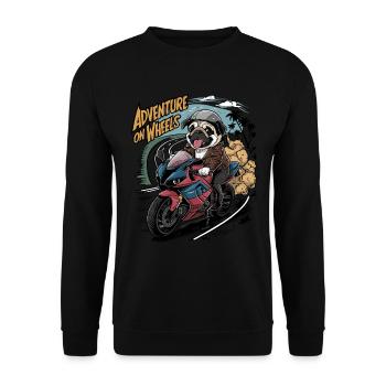 Mops Hundehalter Mops Motorrad on Wheels - Unisex Pullover - Schwarz - Vorne - Alina (178cm) & Michal (187cm)