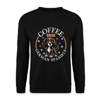 Kaffee und Deutscher Wachtelhund - Unisex Pullover - Schwarz - Vorne - Alina (178cm) & Michal (187cm)