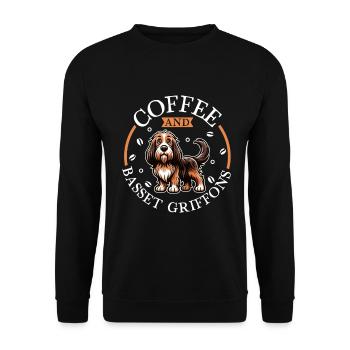 Kaffee und Grand Basset Griffon Vendéen - Unisex Pullover - Schwarz - Vorne - Alina (178cm) & Michal (187cm)