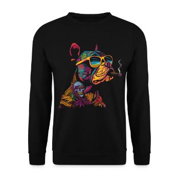 Pitbull Pittie Hund Raucher-Sonnenbrille Popart - Unisex Pullover - Schwarz - Vorne - Alina (178cm) & Michal (187cm)