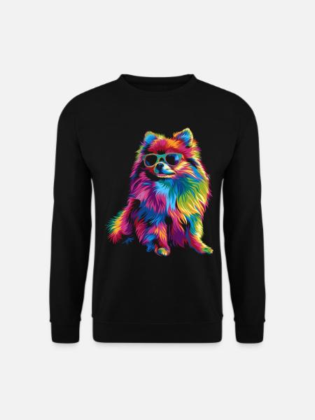Pomeranian Hund Sonnenbrille Popart - Unisex Pullover - Schwarz