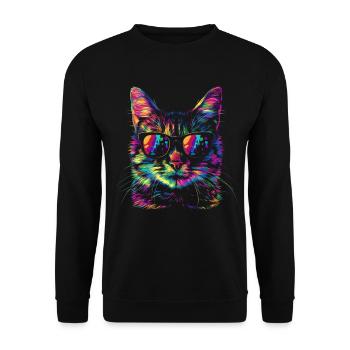 Tabby Katze Orange Katze Sonnenbrille Popart - Unisex Pullover - Schwarz - Vorne - Alina (178cm) & Michal (187cm)