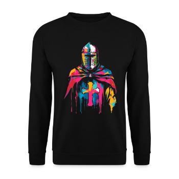 Templer Ritter Kreuz Popart - Unisex Pullover - Schwarz - Vorne - Alina (178cm) & Michal (187cm)