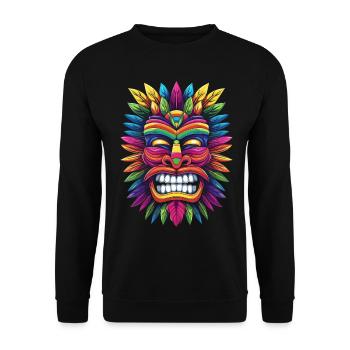 Tiki Luau Hawaii Tiki Mask Popart - Unisex Sweatshirt - black - Front - Alina (178cm) & Michal (187cm)