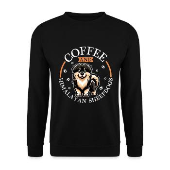 Kaffee und Himalaya Schäferhund - Unisex Pullover - Schwarz - Vorne - Alina (178cm) & Michal (187cm)