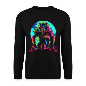 Werwolf Wolf Mond Popart - Unisex Pullover - Schwarz - Vorne - Alina (178cm) & Michal (187cm)