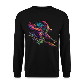 Hexenbesen Halloween Spooky Popart - Unisex Pullover - Schwarz - Vorne - Alina (178cm) & Michal (187cm)