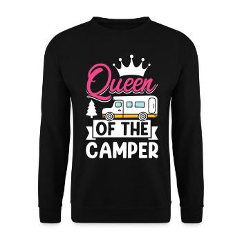 Camper Mom Funny Camping Queen of the Camper - Unisex Pullover - Schwarz - Vorne - Alina (178cm) & Michal (187cm)