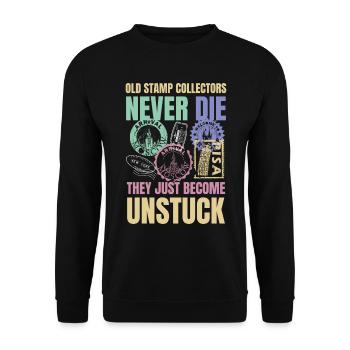 Lustige Briefmarken Briefmarkensammlung Humor - Unisex Pullover - Schwarz - Vorne - Alina (178cm) & Michal (187cm)