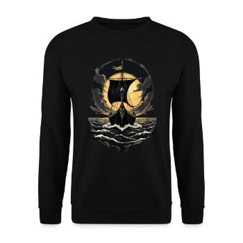 Wikinger Drachenboot für eine Wikinger Fan - Unisex Pullover - Schwarz - Vorne - Alina (178cm) & Michal (187cm)