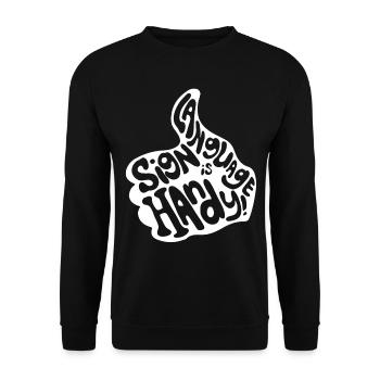 Deaf Pride Gebärdensprache - Unisex Pullover - Schwarz - Vorne - Alina (178cm) & Michal (187cm)