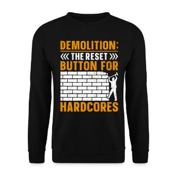 Funny House Demolition Day Demolition Reset Button - Unisex Sweatshirt - black - Front - Alina (178cm) & Michal (187cm)