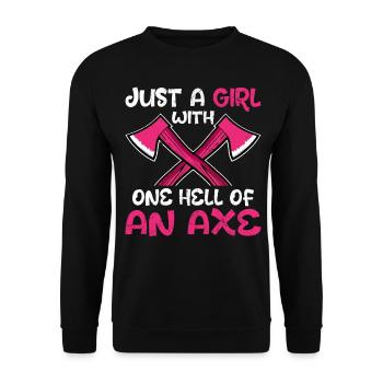 Axe Throwing Girl Hatchet Thrower Girl A Hell - Unisex Sweatshirt - black - Front - Alina (178cm) & Michal (187cm)
