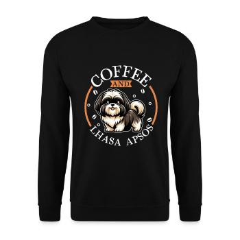 Café et Lhassa Apso - Sweat-shirt Unisexe - noir - Devant - Alina (178cm) & Michal (187cm)