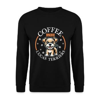Kaffee und Lucas Terrier - Unisex Pullover - Schwarz - Vorne - Alina (178cm) & Michal (187cm)