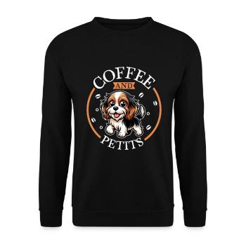Kaffee und Petit Basset Griffon Vendéen - Unisex Pullover - Schwarz - Vorne - Alina (178cm) & Michal (187cm)