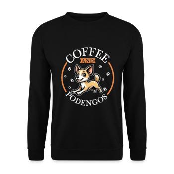 Kaffee und Podengo Português - Unisex Pullover - Schwarz - Vorne - Alina (178cm) & Michal (187cm)