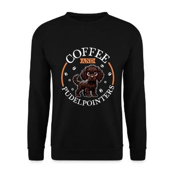 Kaffee und Pudelpointer - Unisex Pullover - Schwarz - Vorne - Alina (178cm) & Michal (187cm)