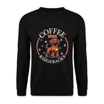 Kaffee und Rhodesian Ridgeback - Unisex Pullover - Schwarz - Vorne - Alina (178cm) & Michal (187cm)
