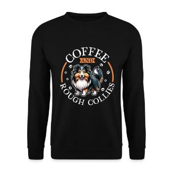 Kaffee und Langhaarcollie - Unisex Pullover - Schwarz - Vorne - Alina (178cm) & Michal (187cm)
