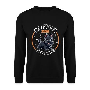 Kaffee und Scottish Terrier - Unisex Pullover - Schwarz - Vorne - Alina (178cm) & Michal (187cm)