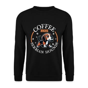 Kaffee und Serbischer Laufhund - Unisex Pullover - Schwarz - Vorne - Alina (178cm) & Michal (187cm)