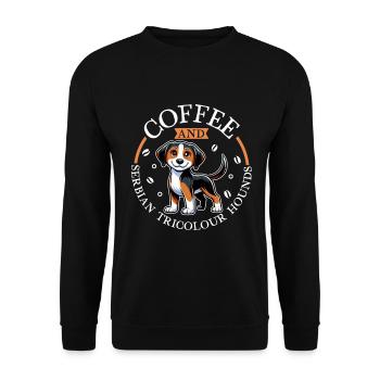 Kaffee und Dreifarbiger Serbischer Laufhund - Unisex Pullover - Schwarz - Vorne - Alina (178cm) & Michal (187cm)
