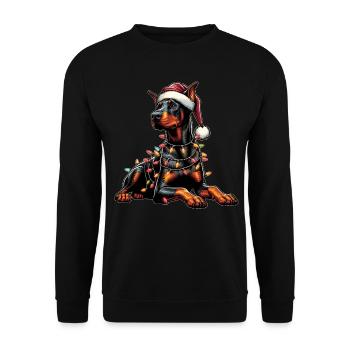 Doberman Dog Christmas Hat Xmas - Unisex Sweatshirt - black - Front - Alina (178cm) & Michal (187cm)