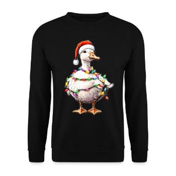 Gans Ente Weihnachtsmütze Xmas - Unisex Pullover - Schwarz - Vorne - Alina (178cm) & Michal (187cm)