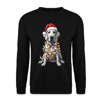 Deutsche Dogge Hund Weihnachtsmütze Xmas - Unisex Pullover - Schwarz - Vorne - Alina (178cm) & Michal (187cm)