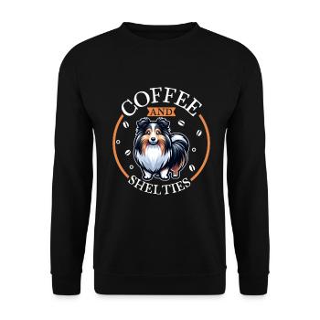Kaffee und Shetland Sheepdog - Unisex Pullover - Schwarz - Vorne - Alina (178cm) & Michal (187cm)