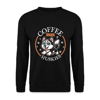 Kaffee und Sibirischer Husky - Unisex Pullover - Schwarz - Vorne - Alina (178cm) & Michal (187cm)