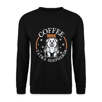Kaffee und Polski Owczarek Podhalanski - Unisex Sweatshirt - black - Front - Alina (178cm) & Michal (187cm)
