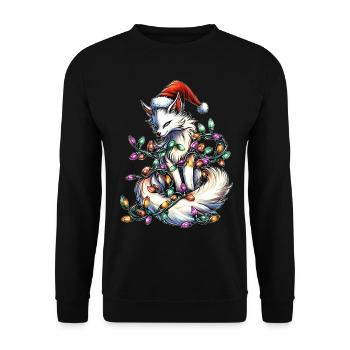 Weißer Kitsune Fuchs Weihnachtsmütze Xmas - Unisex Pullover - Schwarz - Vorne - Alina (178cm) & Michal (187cm)