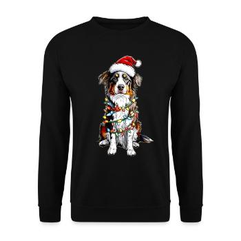 Niedlicher Australian Shepherd Weihnachtshut Xmas - Unisex Pullover - Schwarz - Vorne - Alina (178cm) & Michal (187cm)