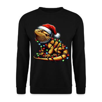 Bartagame Eidechse Weihnachtsmütze Xmas - Unisex Pullover - Schwarz - Vorne - Alina (178cm) & Michal (187cm)