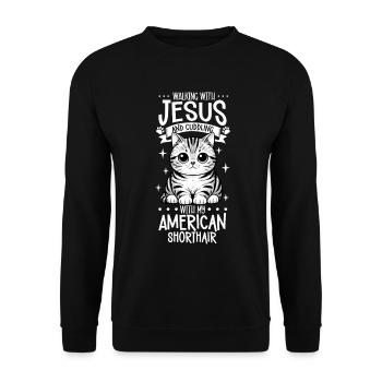 Jésus et mon American Shorthair - Sweat-shirt Unisexe - noir - Devant - Alina (178cm) & Michal (187cm)