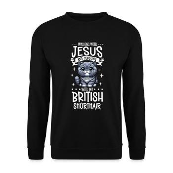 Jésus et mon British Shorthair - Sweat-shirt Unisexe - noir - Devant - Alina (178cm) & Michal (187cm)