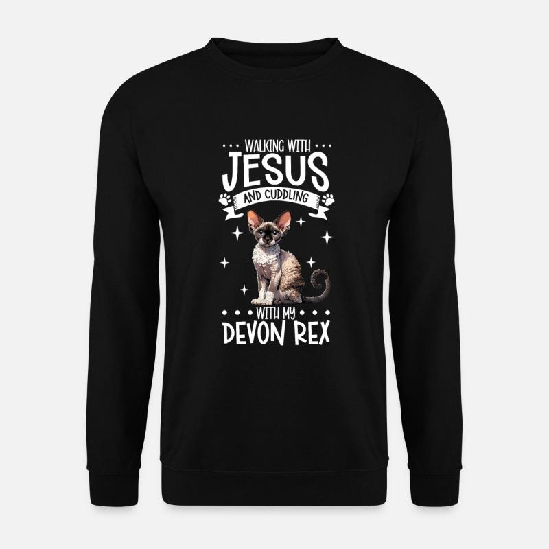 Jesus und meine Devon Rex - Unisex Pullover - Schwarz