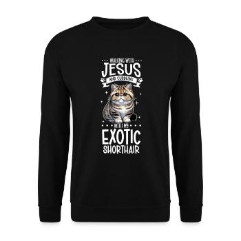 Jesus and My Exotic Shorthair - Unisex Sweatshirt - black - Front - Alina (178cm) & Michal (187cm)